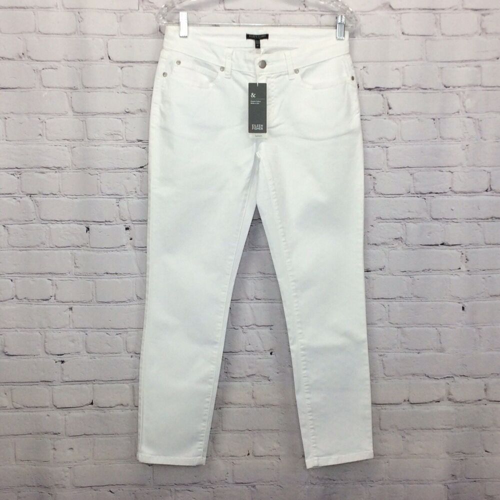 Eileen Fisher Jeans Women’s 6P White Organic Cotton Stretch Slim Ankle NWT $178